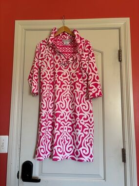 Gretchen Scott Pink and White Ikat Print Dress. Size XL